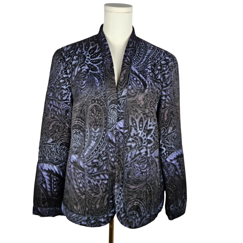 Coldwater Creek Paisley Chenille Jacket Large Tapestry Purple Shimmer‎ Black